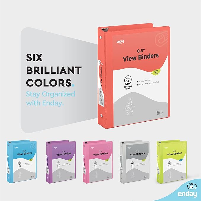 ½ Inch 3 Ring Binder .5 inch Red Clear View Cover with 2 Inside Pockets, Colored School Supplies Office and Home Binders – by Enday