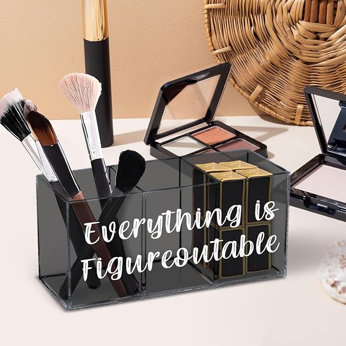 Everything is Figureoutable Acrylic Pen Pencil Holder Organizer for Office Desk Accessories, Inspirational Gifts Pen Holder for Desk, Encouragement Gifts for Women Men Pencil Holder