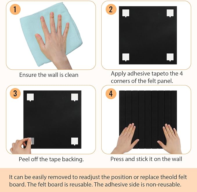 Smarpau Large Cork Board, Black Bulletin Board 48"x36", 12 Pack Pin Board Felt Wall Tiles with 50 Removable Adhesive Tabs 35 Pushpins, Cork Boards for Office Home School Decor