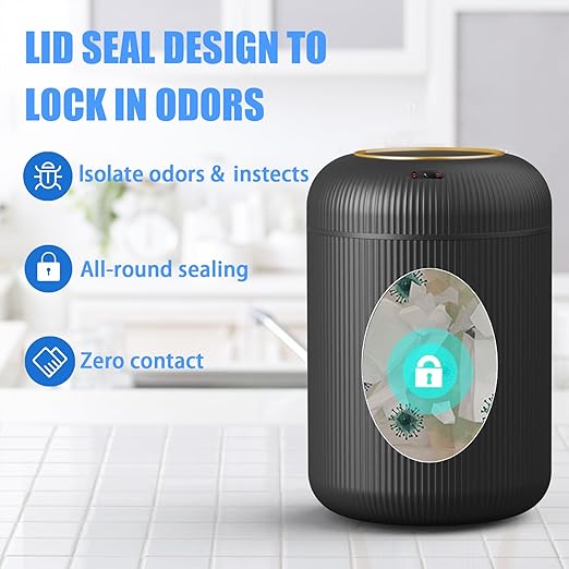 URALFA Motion Sensor Trash Can with Lid, 3 Gallon / 11 L Automatic Bathroom Trash Can, Touchless Trash Bin, Smart Plastic Garbage Can for Bedroom, Kitchen, Living Room, Office, Black
