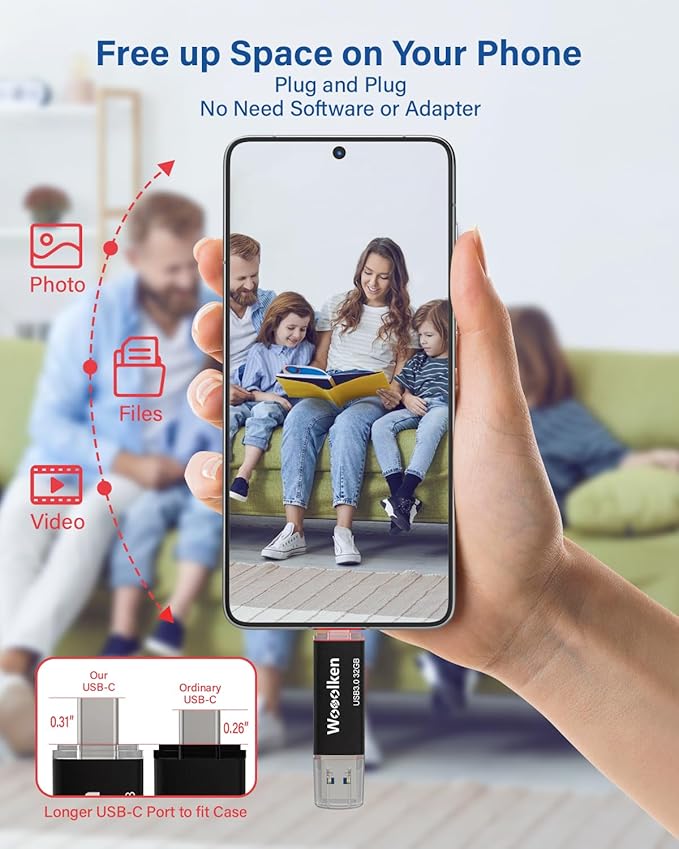 USB C Flash Drive 32GB 5 Pack, Wooolken USB 3.0 Dual Drive Type-C Thumb Drive OTG Memory Stick Compatible with iPhone 16/15, Android Smartphone/Tablets/Computers