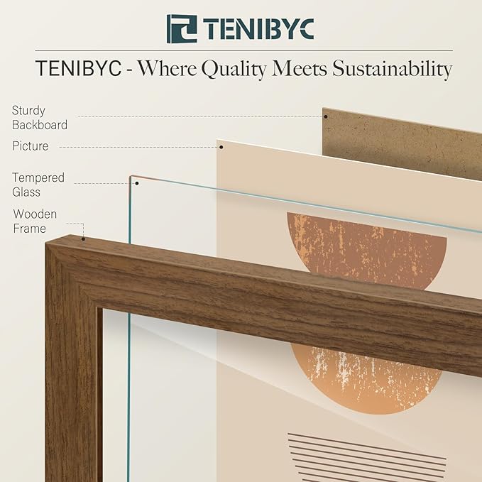 12x16 Picture Frame 4 Pack - Brown, Natural Wood Grain, HD Tempered Glass, 12 x 16 Photo Frame for Wall