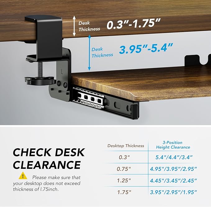 Keyboard Tray Under Desk Pull Out with Extra Sturdy C Clamp Mount System, 27.3 (32.5 inch Including Clamps) x 11 Inch Slide-Out Platform Computer Drawer for Typing Vintage AX01WG02