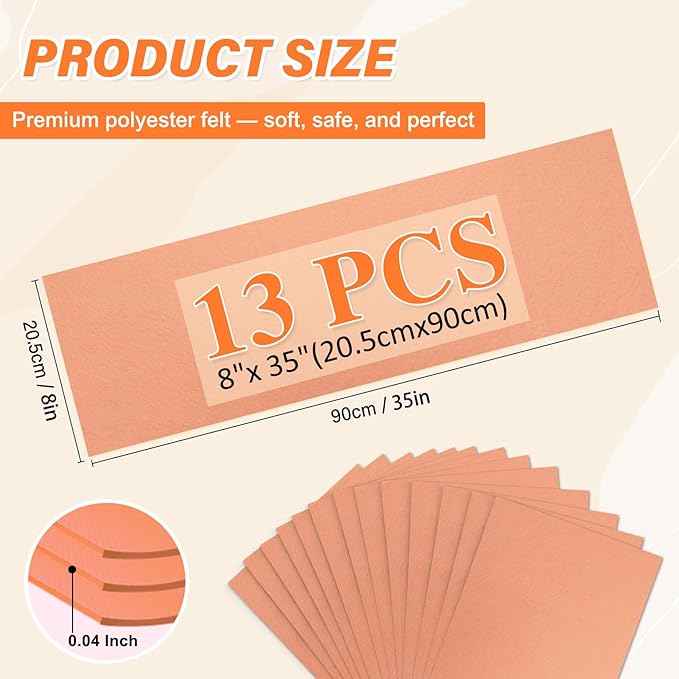 XSEINO 13 Rolls Pink Orange Felt Fabric,8"x35"(20.5x90cm) 1.4mm Thick Soft Felt Fabric Sheet for Crafts,Pink Orange Series Colors Soft Nonwoven Fabric,Fit for Decoration, Sewing, DIY Crafts