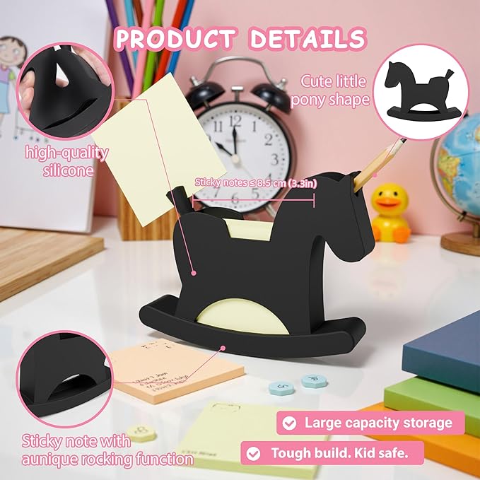 Li&Zhao Horse Sticky Note Holder - Cute Post It Note Dispenser Memo Dispenser Pen Holder Sticky Note Dispenser Post It Note Holder Notepad Holder for Desk School Office(Black)