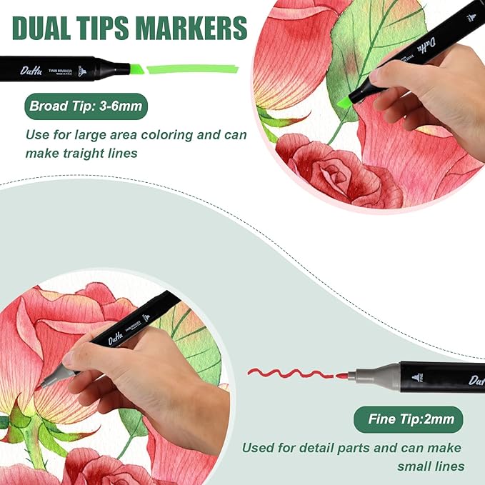 Duet Point Blender Markers for Kids and Adults: Professional Permanent Dual Tips Art Sketching Markers, 100 Colors