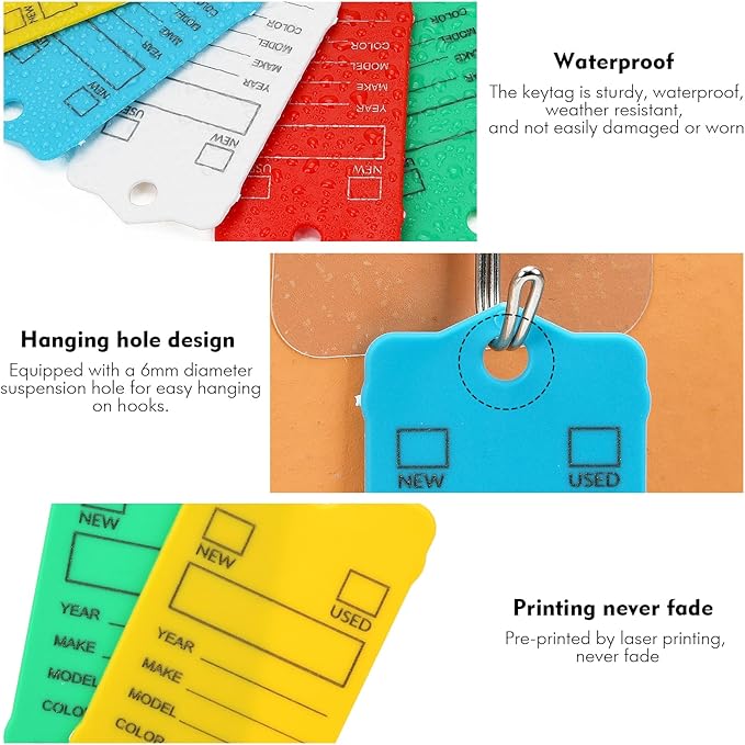 100 Car Key Tags with Labels Plastic Car Dealership Key Tags Self Locking Automotive Identifiers Blank Shop Labels with One Pen (Mixed Color)