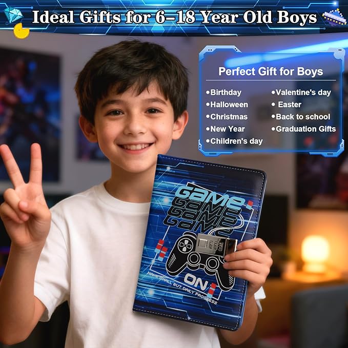 Game Diary with Lock for Boys Ages 8-12, Video Game Journal with Lock, Diary for Teen Boys 10-18, Christams Birthday Gifts for Kids Journal with Pen, Gaming Notebook Writing Gifts for 10 11 12 13 14 15 Teenages