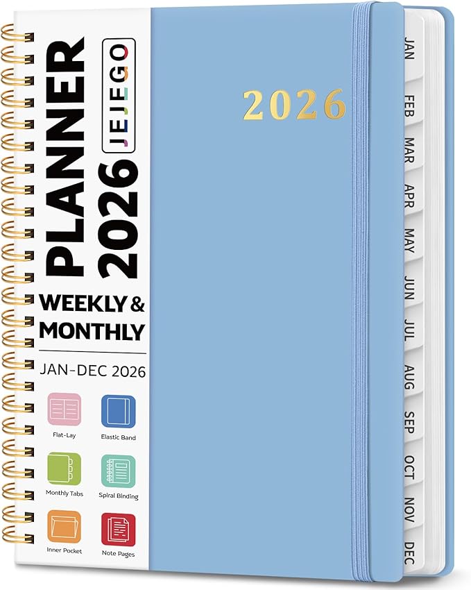 2026 Planner, Weekly and Monthly Calendar Planner Book, January 2026 - December 2026, Hardcover Spiral Planner with Monthly Tabs, Notes Pages, Perfect for Women & Men, A5 (6.4" x 8.5") - Blue