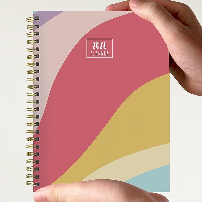 TF Publishing 2026 Color Wave Medium Weekly Monthly Planner with 12-Month Calendar Grid and Task Tracker - Vertical Weekly Schedule Planner with Habit Tracker and Stickers - 6.5in x 8in