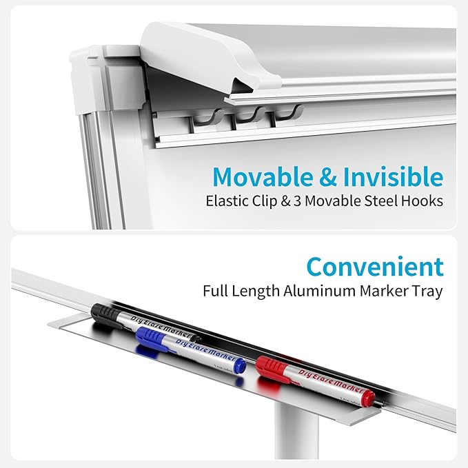 Mobile Dry Erase Board 40 x 28 inch, Magnetic Whiteboard on Height Adjustable Stand Dry Erase Easel Board with Flipchart Pad