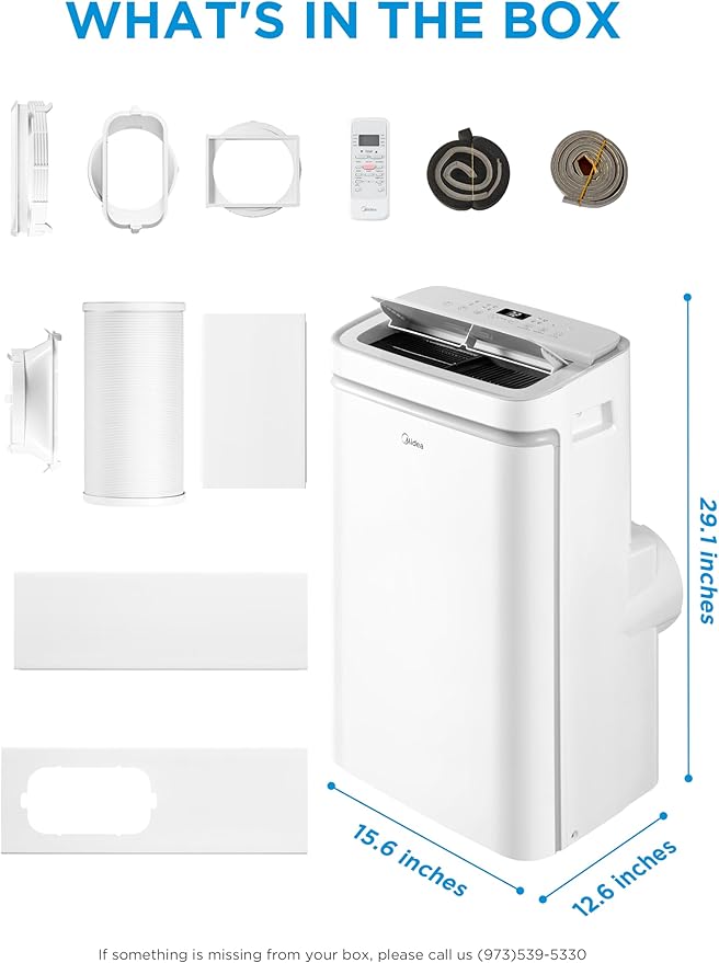 Midea 14,000 BTU ASHRAE (10,000 BTU SACC) Portable Air Conditioner, Cools up to 450 Sq.Ft., with Dehumidifier&Fan mode&Heat, Control with Remote, Amazon Alexa&Google Assistant, Easy-to-use and Install