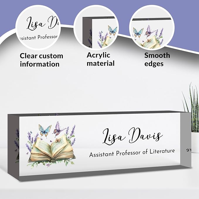 Teacher Desk Name Plate Personalized, Custom Name Plate for Desk, Acrylic Desktop Accessories, Office Gift & Decor for Women Men, Teacher Nurse Boss Employee Appreciation Gifts