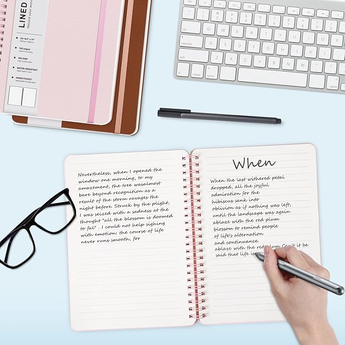 Lined Spiral Journal Notebook, A4 Hardcover Leather Notebook for Work, 8.5''×11'', 100GSM Thick Paper Spiral Bound Journaling Notebooks for Women & Men Office School Note Taking Business, Pink