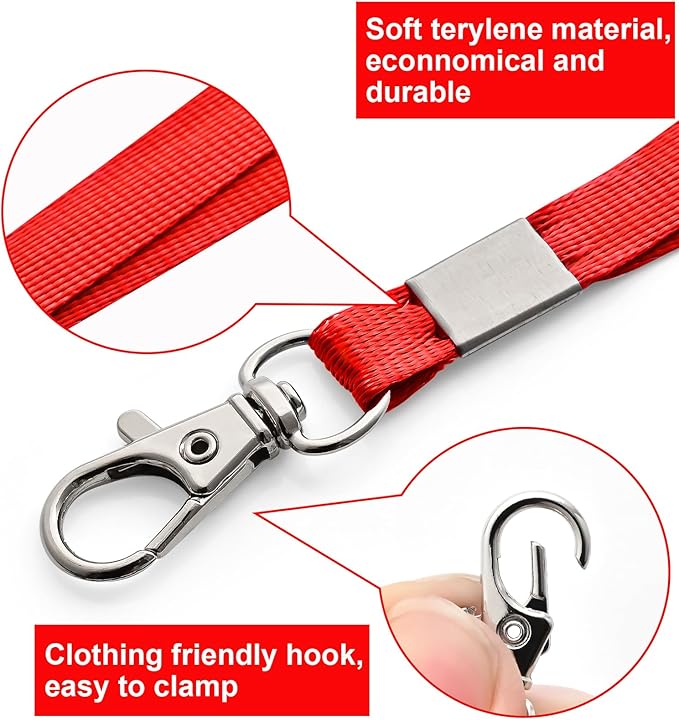 100 Pack Lanyards for ID Badges with Clear Name Tags, Reusable Lanyards Horizontal ID Card Badge Holders Plastic Name Badges for Men Women Kids Business School and Office Supplies (Red)