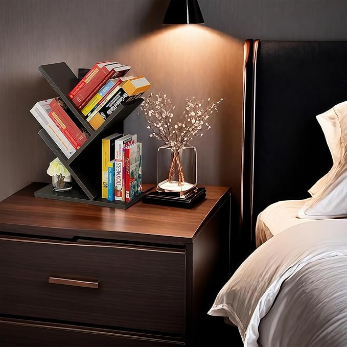 Godferyxin Tree Bookshelf, 3-Tier Wood Small Bookshelf and Mini Bookcase for Office, Home or School Desk Book Shelf for for Displaying Books, CDs, Magazines Wood Storage Rack