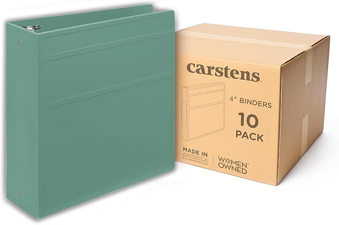 Carstens 4-Inch Heavy Duty 3-Ring Binder - Side Opening, Mint, Durable Plastic, No-Gap Rings, Waterproof Cover, No Pockets, Holds 600 US Letter Sheets, BPA-Free, Made in USA (1844-3R), Case of 10