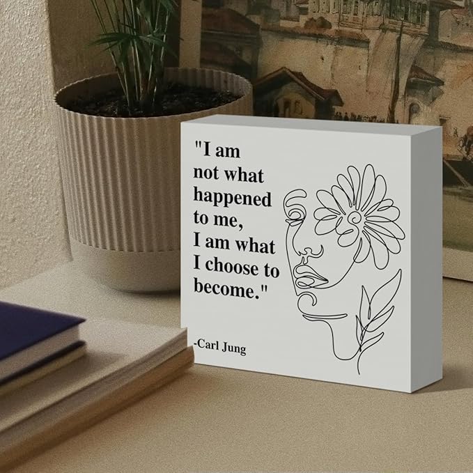Therapy Office Desk Decor Wooden Box Sign, Mental Health Decor for Home School Counseling Decoration Mental Health Gift for Counselor Psychologist Therapist, I Am What I Choose to Become