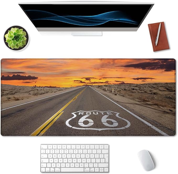 SSOIU Large Mouse Pad, Full Desk XXL Extended Gaming Mouse Pad 35.5" X 15.7", Waterproof Desk Mat Stitched Edges, Non-Slip Laptop Computer Keyboard Mousepad for Office and Home, Famous US Route 66
