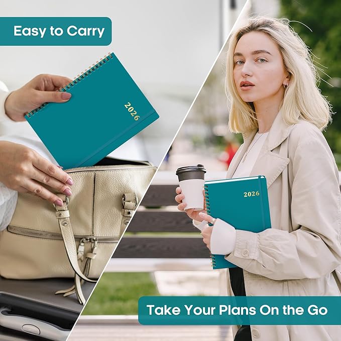 2026 Planner, Weekly and Monthly Calendar Planner Book, January 2026 - December 2026, Hardcover Spiral Planner with Monthly Tabs, Notes Pages, Perfect for Women & Men, A5 (6.4" x 8.5") - Turquoise