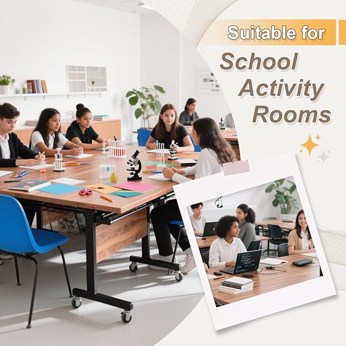 Conference Room Table with Silent Wheels, Mobile Folding Conference Table for 16 Person,Flip Top Office Training Tables with Walnuts Wood Tabletop, for School,Business Meeting Rooms (2 Pack 63in)