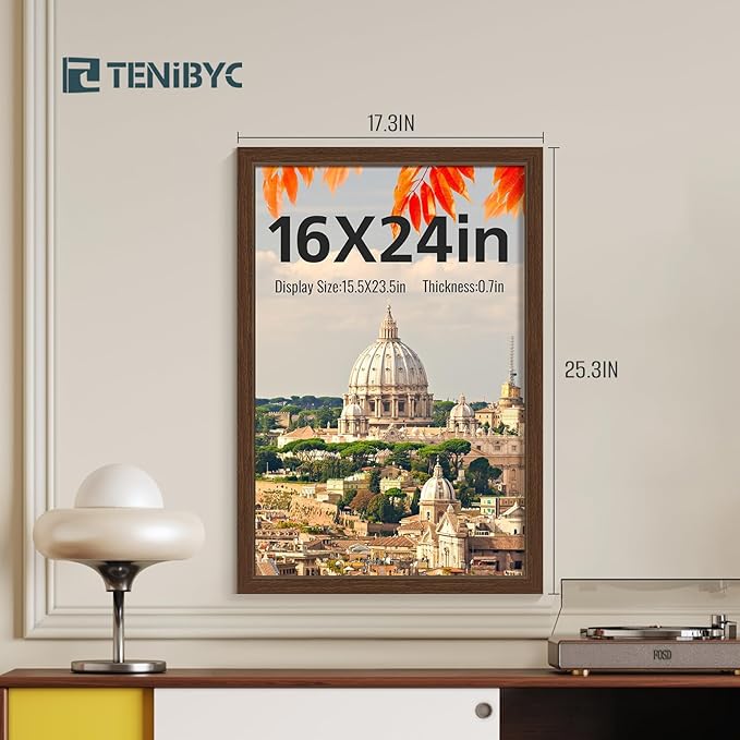 16x24 Wood Frame - 4 Pack, Brown Wood Grain, Display 16x24 or 24x16 Photos, Posters and Puzzles, Picture Frame for Wall