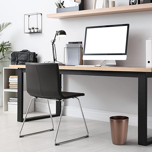 Mini Waste Basket - Pack of 2 Durable Small Plastic Garbage Trash Can Bin - Lidless Open-Top Rectangular Slim Profile for Compact Spaces - Suitable for Home, Bathroom, Office, Bedroom & More, Copper