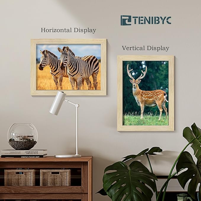 9x12 Picture Frames Set - 3 Pack - Natural Oak Wood - Tempered Glass - for Wall Photos, Family Memories, Posters & Puzzles, Home Decor