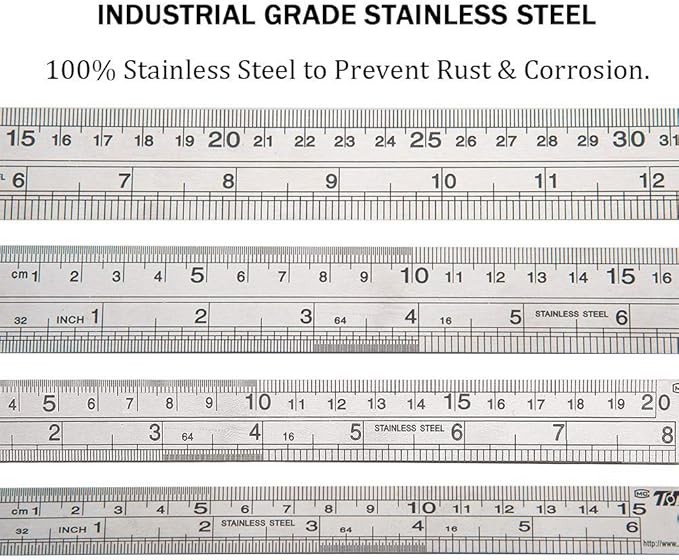 ZZTX Ruler Metal Straight Edge Stainless Steel Ruler 6 Inch 8 Inch 12 Inch 16 Inch Ruler Set Rulers Bulk Set of 4