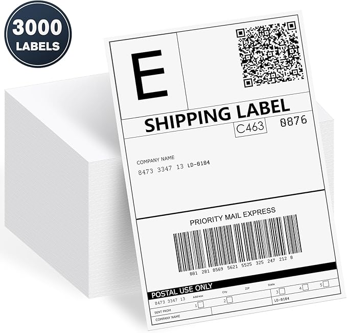 JTIEO 4" x 6" Thermal Labels, 3000 Fanfold Direct Thermal Shipping Labels, Perforated White, Commercial Grade with Permanent Adhesive,Compatible with Most Thermal Printers.