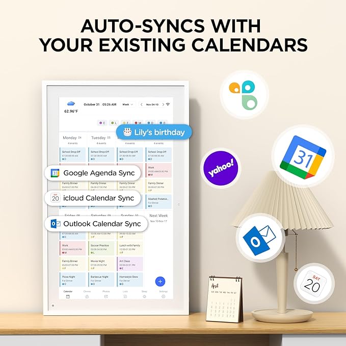 21.5 Inch Smart Digital Calendar, Wall Electronic Calendar, 1920 * 1080 IPS Full HD Touch Screen Display for Family Meal Planner Support - Streamline Household Organization