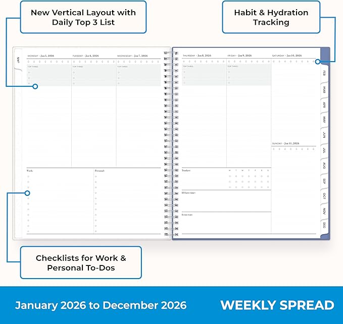 Blue Sky 2026 Weekly and Monthly Planner Calendar, January 2026 - December 2026, 8.5" x 11", Flexible Cover, Laminated Tabs, Durable Twin Wire Binding, Storage Pocket, Lindley