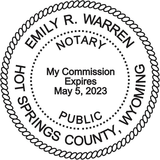 Round Notary Stamp for State of Wyoming- Self Inking Stamp - Top Brand Unit with Bottom Locking Cover for Longer Lasting Stamp - 5 Year Warranty