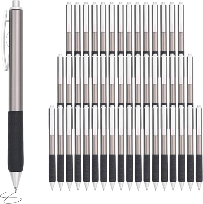 Black Gel Pens, 50Pack Bulk Black Gel Pens, 0.5mm Fine Tip, Black Ink, Smudge-Free, Retractable Ballpoint Pen, Ideal for School, Office, Nurse Documentation (Brown Barrel)