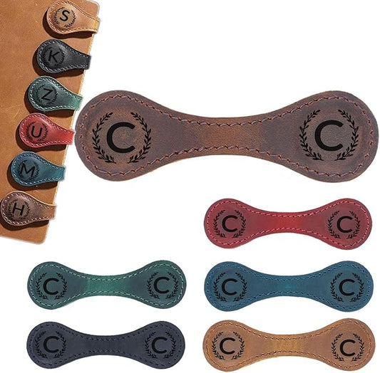 Magnetic Leather Bookmark with 26 Initial for Reading Women,Personalized Magnet Book Marks Gifts for Men,Book Lovers (Dark Brown, C)