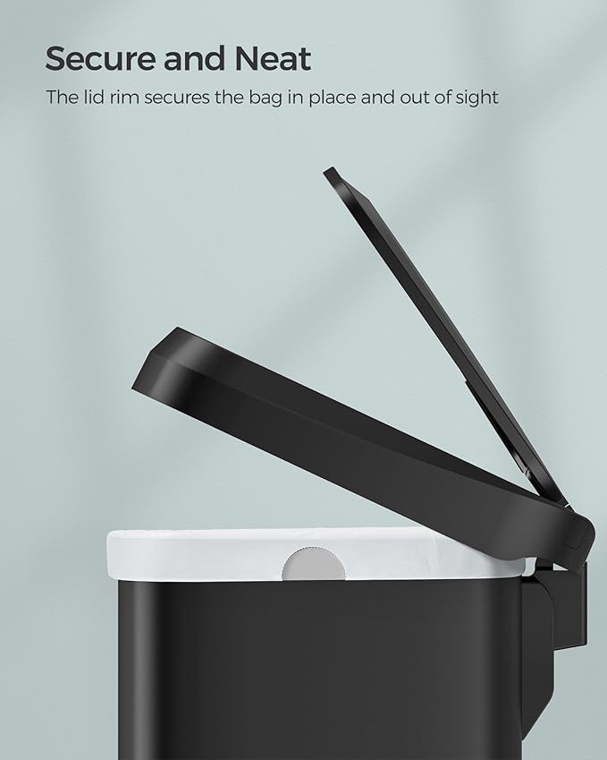 SONGMICS Kitchen Trash Can, 18-Gallon Stainless Steel Garbage Can, with Stay-Open Lid and Step-on Pedal, Soft Closure, Tall, Large and Space-Saving, Black ULTB520B68