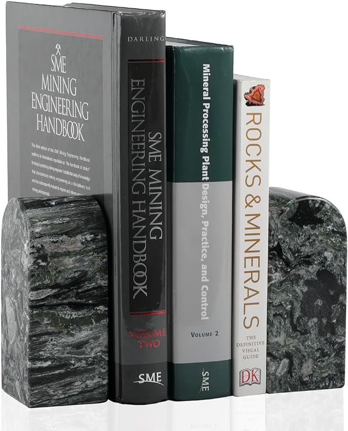 Koville Natural Marble Bookends for Shelves, Decorative Book Ends, 7lbs Heavy-Duty Marble Book Holders, Bookshelf Apartment Decor for Normal Books/CD/Video Games(Olive Green)