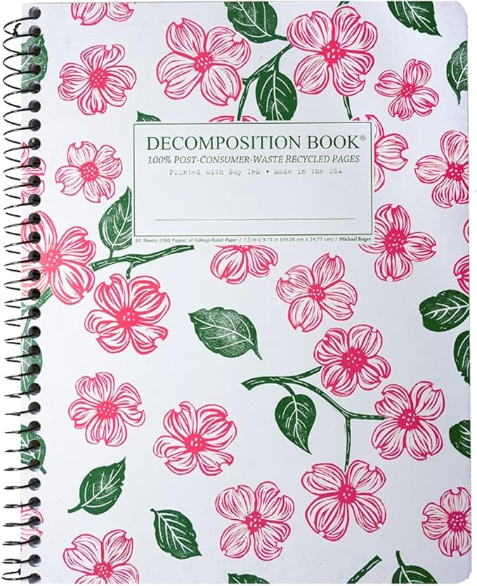 Decomposition 4-Pack Flowery Bouquet College Ruled Spiral Notebook - 9.75 x 7.5 Journal with 160 Lined Pages - 100% Recycled Paper - Cute Notebooks for School Supplies, Home & Office - Made in USA