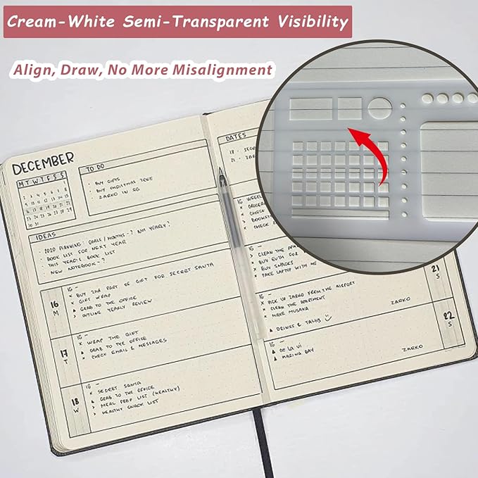 Handmade Flexible Record Template,3PC Stencils Drafting Tools,Reusable Templates Planner Stencils for Journaling Checklist/Habit Trackers/Task Lists/Daily Planning (#C)