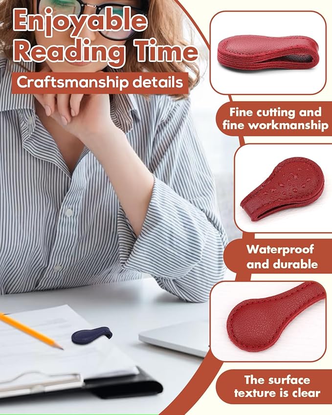 Magnetic Leather Bookmark, 6 PCS Colorful Leather Magnetic Bookmarks for Women Men, Double-Sided Magnetic Book Mark Clip for Book Lovers, Readers, Teachers, Students