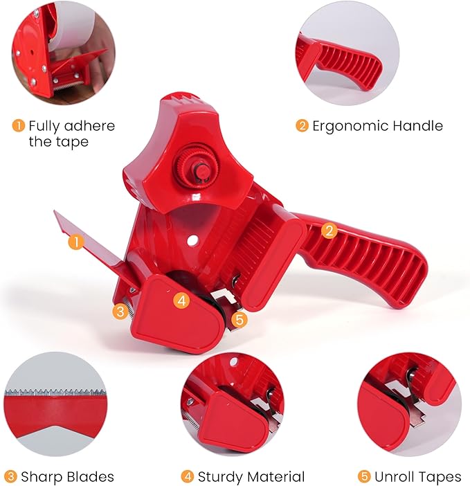 Packing Tape with Dispenser, 2.6mil Thick, 1.88" x 55yd Heavy Duty Packaging Tape Clear Adhesive Box Tape for Carton Sealing, Moving, Shipping
