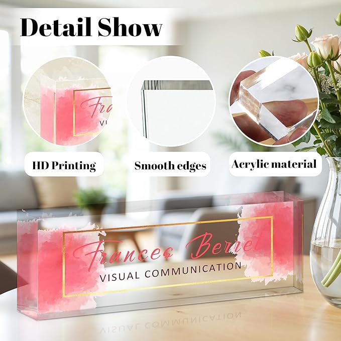 Ship Next Day Personalized Name Plate for Desk, Custom Acrylic Desk Name Sign, Office Appreciation Gifts for Women Men Coworkers Boss Teacher Employee (Pink Cloud)