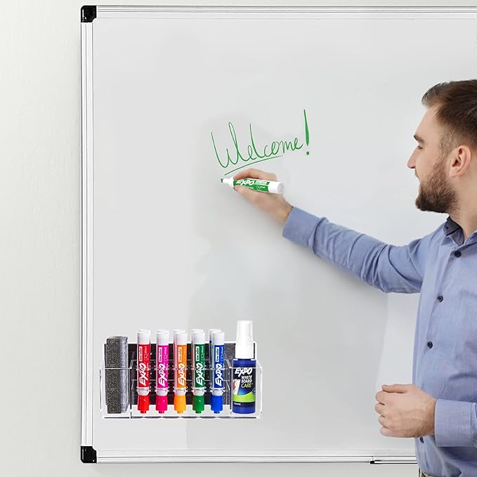 Magnetic Dry Erase Marker Holder Wall Mount, Acrylic 10 Slots Whiteboard Marker Holder for School, Office and Home, Eraser and Whiteboard Cleaner Not Included, Clear
