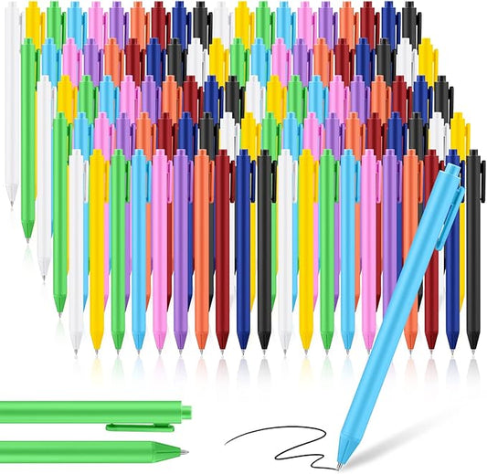 Meanplan 100 Pcs Ballpoint Pens Bulk Retractable Black Ink Pens 1mm Colorful Aesthetic Writing Supply for Journaling Note Home Business Office College Supplies, 5.7 x 0.4 Inch(Colorful,Simple Style)