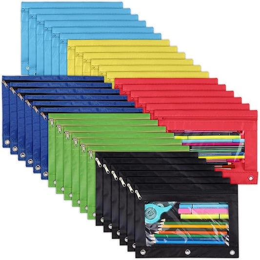 YoeeJob 36 Pack Zipper Pencil Pouch for 3 Ring Binder with Clear Window for School and Office Supplies (Colourful)