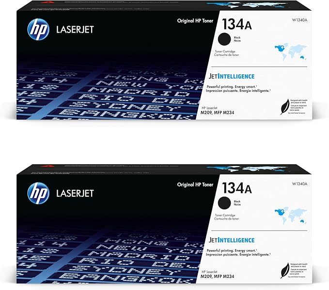 HP 134A Black Toner Cartridge 2-Pack | Original Cartridge | Compatible Laserjet M209 Series, Laserjet MFP M234 Series | W1340A | Each Cartridge Prints up to 1,100 Pages