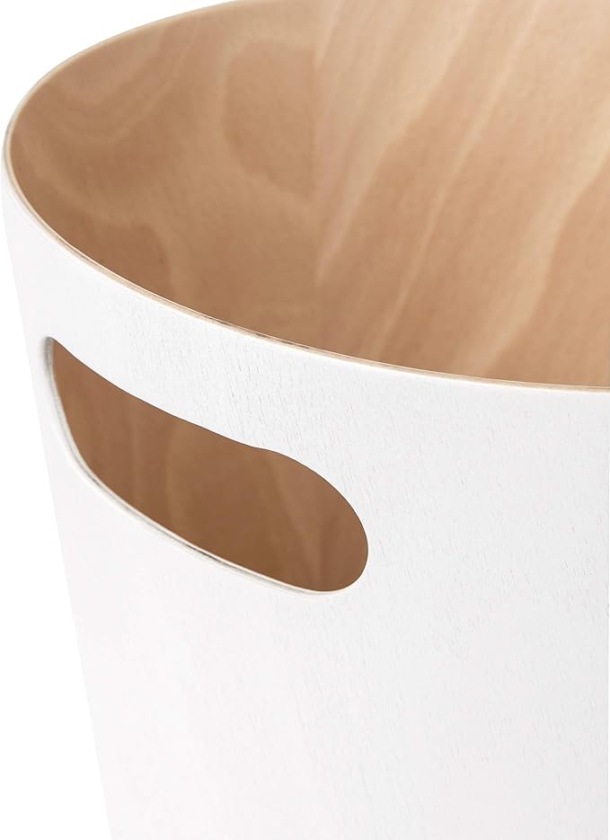 Umbra Woodrow, 2 Gallon Modern Wooden Trash Can Wastebasket or Recycling Bin for Home or Office, White