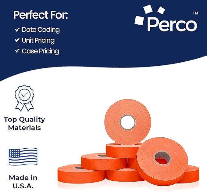 Perco Red Pricing Labels for Monarch 1136 Price Gun - Case of 8 Sleeves, 112,000 Pricemarking Labels Value Pack - with Bonus Ink Rolls Included