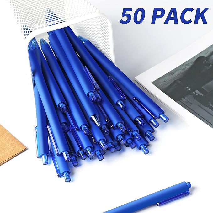 deegtran Pens Bulk, 50 Pack Smooth Blue Ink Ballpoint Pens, Wholesale Retractable Pens, No Bleed Click Pen Medium Point, 1.0MM