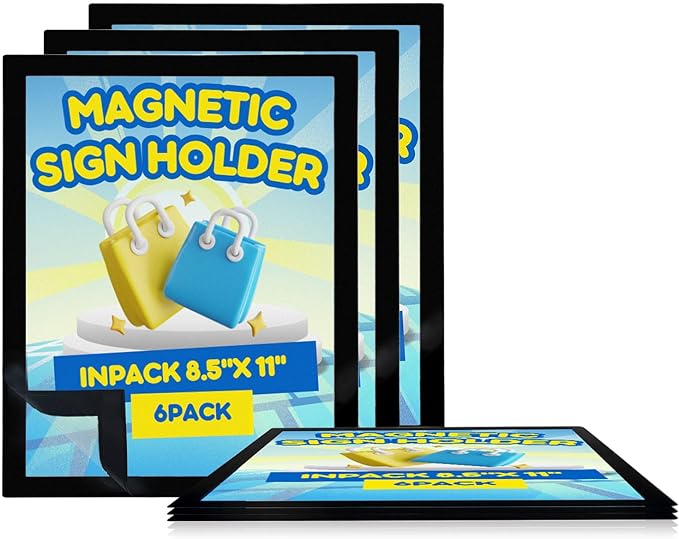 Inpack Magnetic Sign Holder 8.5 x 11, Self-Adhesive Magnetic Frames For Wall, Magnetic Picture Frame Document Holder with Clear PVC Cover for Office Home Store Restaurant (6 PACK)